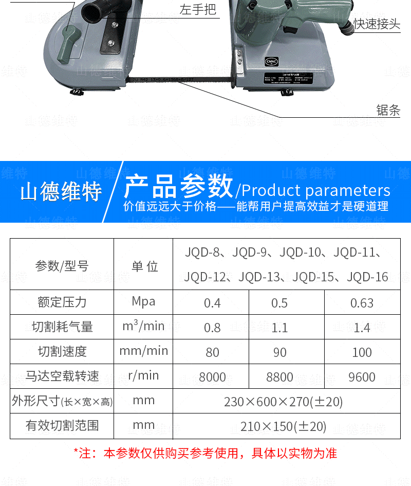 JQD-8礦用(yòng)氣動帶式鋸參數